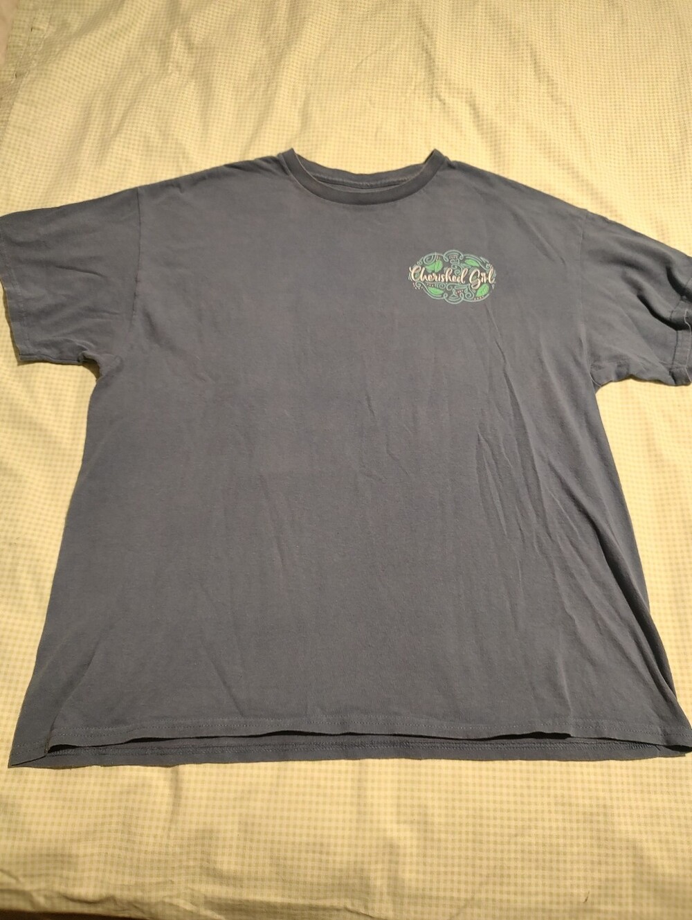 Cherished girls Short Sleeve Crew Tee in Slate Blue with Chest Graphic